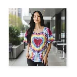 Hot Choco ❤︎︎ Crystal Heart Butterfly Tunic Top Tee Shirt ❤︎︎ Pink Tie Dye ❤︎︎ M